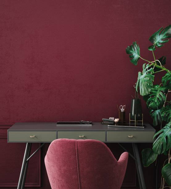 空白墙壁模型在豪华深红色客厅室内背景图片下载