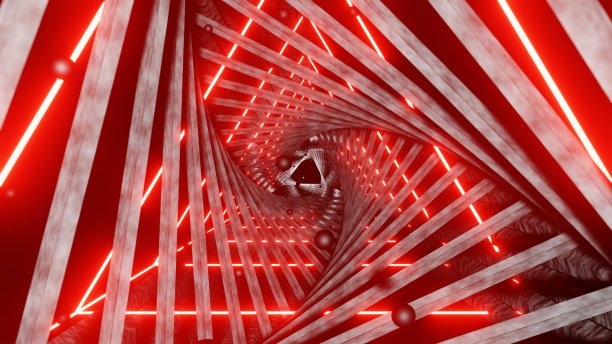 抽象的未来主义几何背景与线条，辉光。发光的三角形框架长隧道图片下载