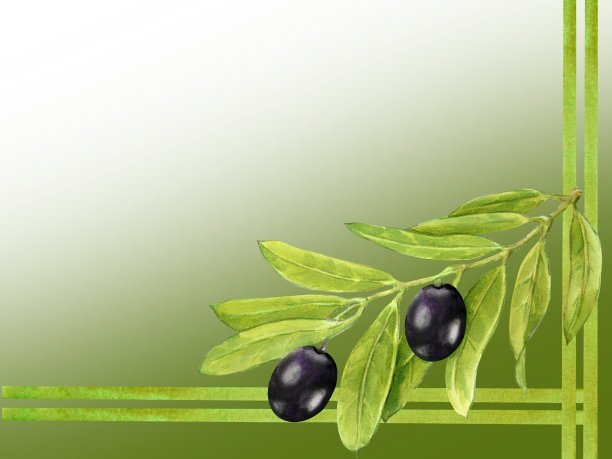 旗帜与黑色橄榄在模糊的绿色背景。为文本留出空白。图片下载