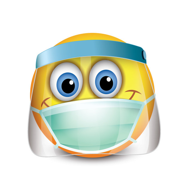 戴口罩的表情符号和屏蔽隔离的表情符号与病毒保护-矢量插图图片下载