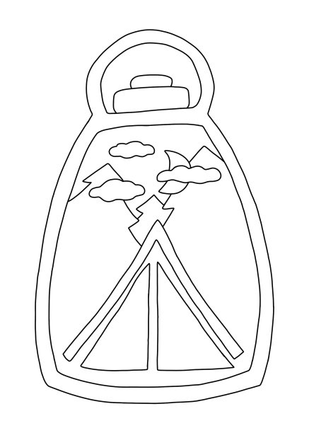 游客帐篷的轮廓在森林里，里面坐落着灯笼图片下载