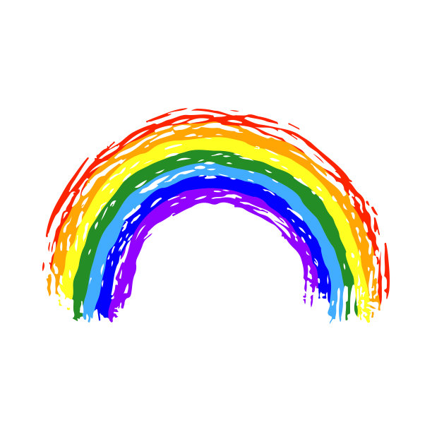 彩虹图标。彩色墨水素描剪影。矢量平面图形手绘插图。白色背景上的孤立对象。隔离。图片下载