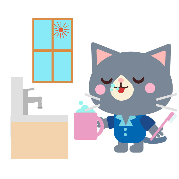 一只猫在早上刷牙的插图图片下载