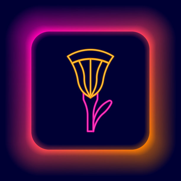 发光的霓虹灯线埃及莲花图标孤立在黑色的背景。色彩斑斓的轮廓的概念。向量图片下载