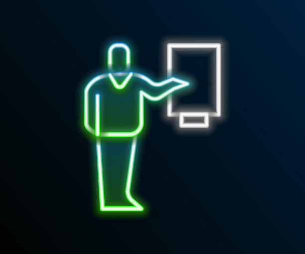 发光的霓虹灯线博物馆指南图标孤立的黑色背景。色彩斑斓的轮廓的概念。向量图片下载