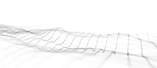 带有移动点和线的抽象波。流的粒子。网络技术说明。三维渲染图片下载