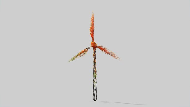 风力涡轮机的树。树在一个形状的风力涡轮机。白色背景上的季节过渡。环保的概念。图片下载