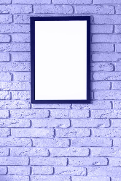 模拟空白的白色相框在砖墙上反对非常佩里的颜色背景。图片下载