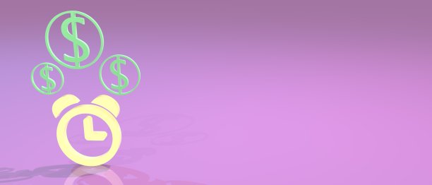 时间和金钱的概念。时钟和美元背景3D插图。图片下载