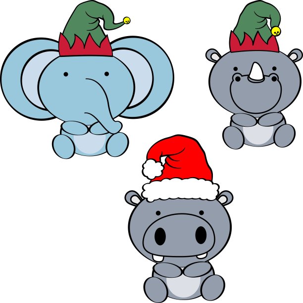 小动物宝宝性格卡通圣诞帽收集插图图片下载