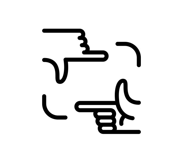 两只手显示照片的作物区域，为构图取景器矢量图标孤立的白色。图片下载