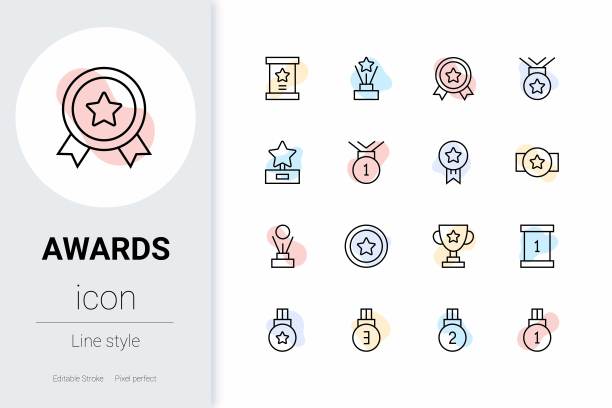 奖项，细线矢量图标集。图片下载