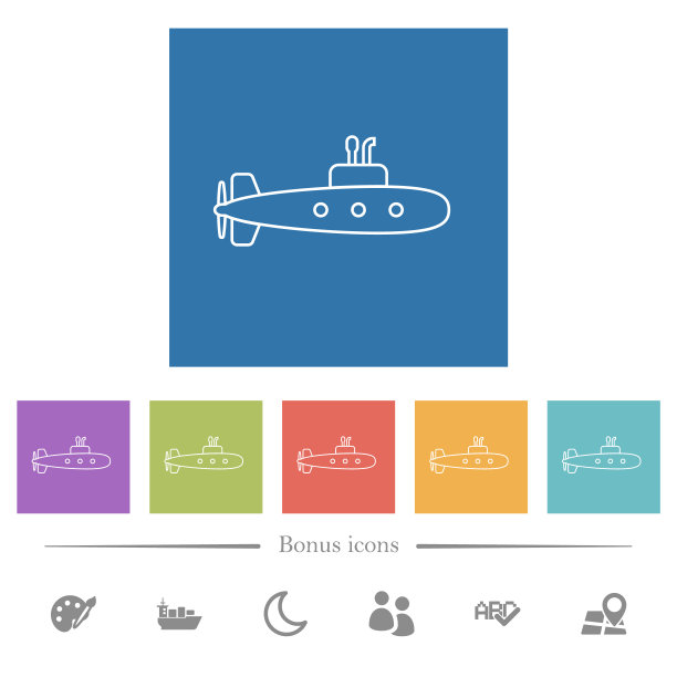 潜艇轮廓平坦的白色图标在方形背景图片下载