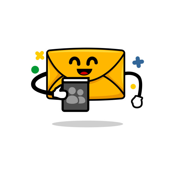 电子邮件联系地址的概念。孤立可爱的邮件卡通脸持有电子邮件通讯录矢量插图图片下载