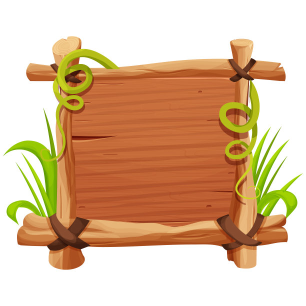 框架由树枝，木板装饰草和藤本植物的漫画风格孤立在白色背景。边界，丛林面板纹理和详细。游戏资产,菜单。矢量图图片下载