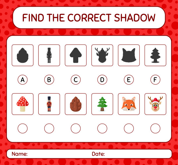 找到正确的阴影游戏与圣诞图标。学龄前儿童习题表，儿童活动表图片下载