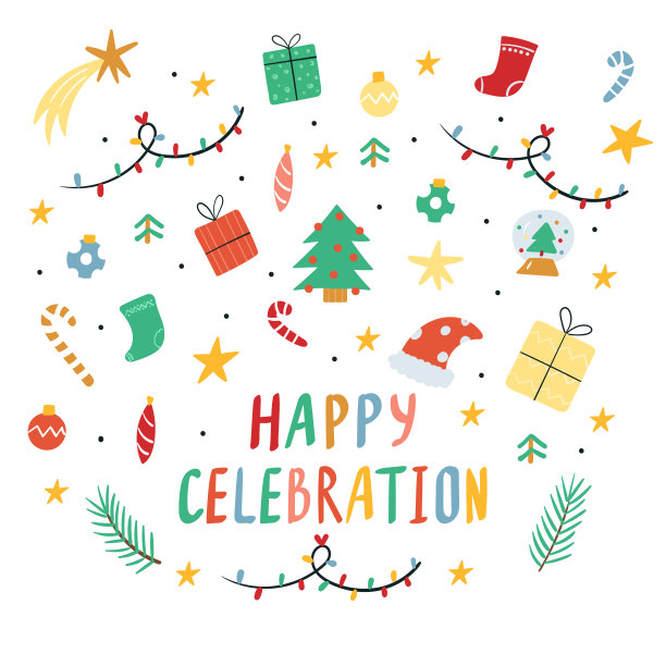 圣诞快乐和新年快乐卡片的扁平风格。图片下载