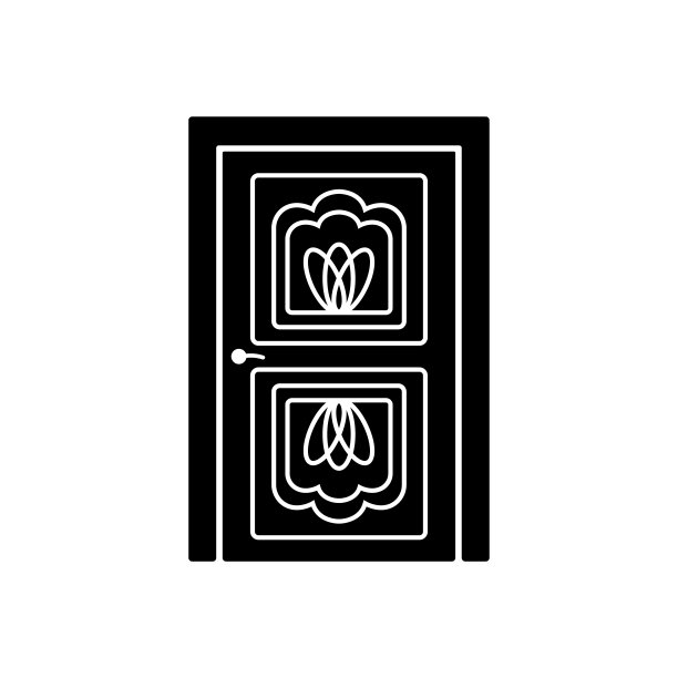 门图标。黑色的轮廓。前视图。矢量平面图形说明。白色背景上的孤立对象。隔离。图片下载