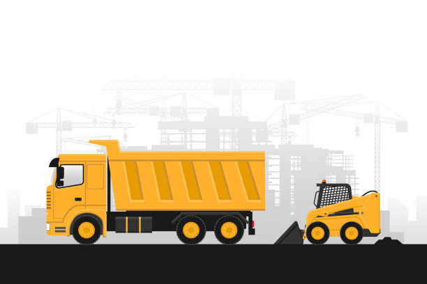 背景建设工作与重型机械的刹车转向和卡车在灰色背景图片下载