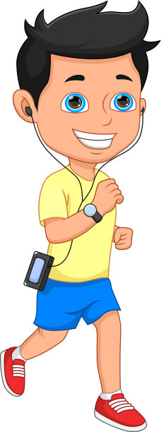 卡通男孩边听音乐边跑步图片下载