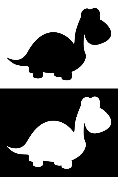 年轻的食草恐龙在侧面与黑色和白色的阴影矢量图片下载