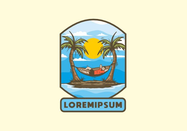 放松在吊床插图徽章图片下载