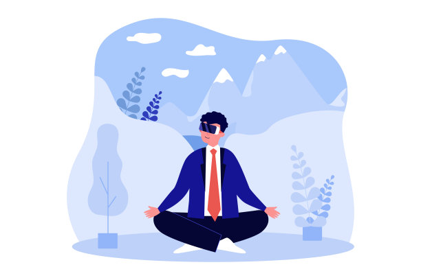 商人在虚拟现实冥想，使用VR头戴式设备图片下载