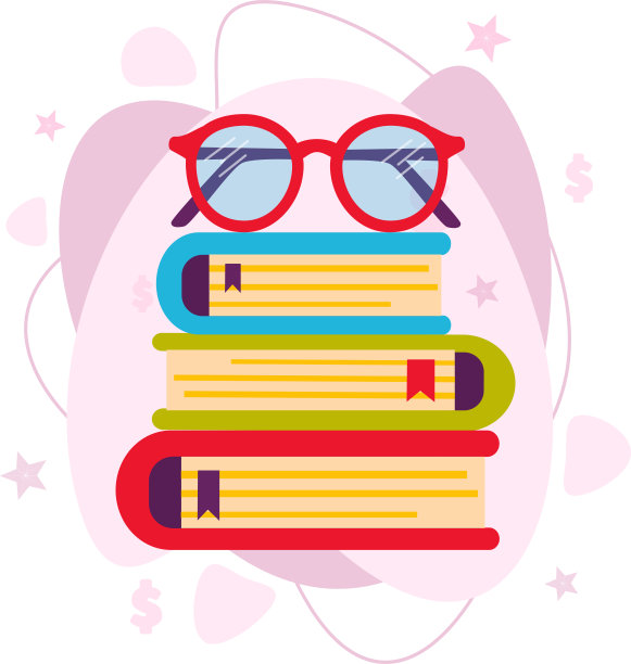 一堆书和眼镜。眼镜在书上。图片下载