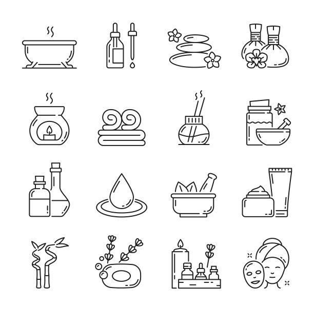 水疗美容和面部美容，皮肤护理，按摩图标设置图片下载