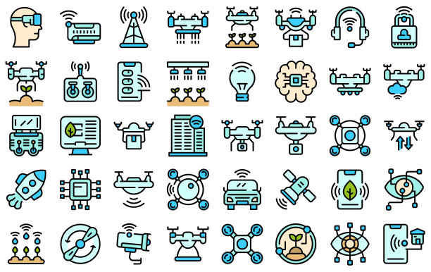 无人机技术图标设置线颜色向量图片下载