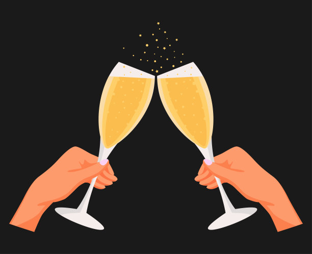 假期。双手碰杯的香槟。图片下载