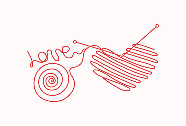 情人节。心形的线团，针织针。图片下载