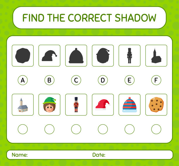 找到正确的阴影游戏与圣诞图标。学龄前儿童习题表，儿童活动表图片下载