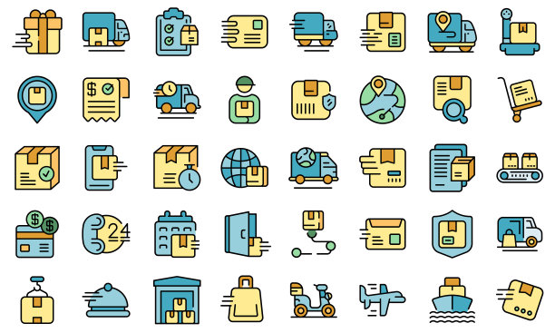 快速航运图标设置线颜色向量图片下载