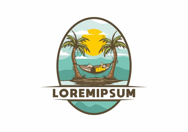 放松在吊床插图徽章图片下载