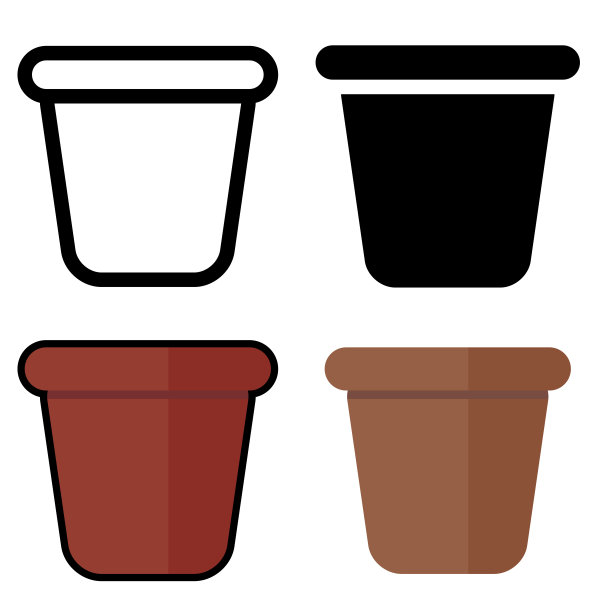花盆孤立。平面图标和轮廓设计和轮廓符号。图片下载