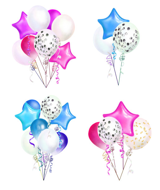 一组手绘的独立的蓝色和粉红色的气球图片下载