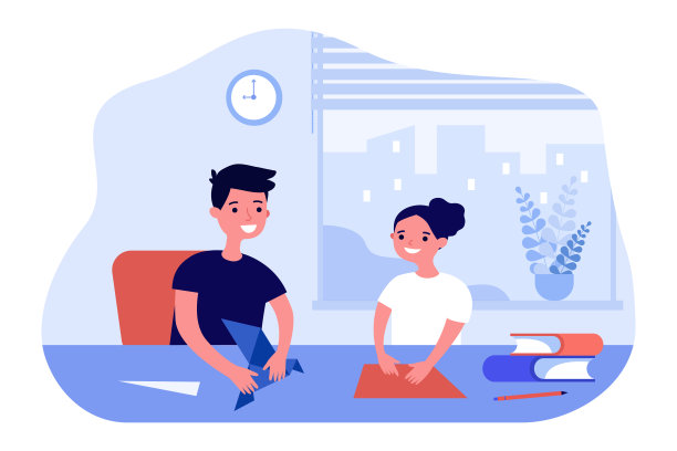 孩子们在餐桌上折叠折纸，制作纸玩具图片下载