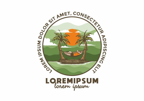 放松在吊床插图徽章图片下载