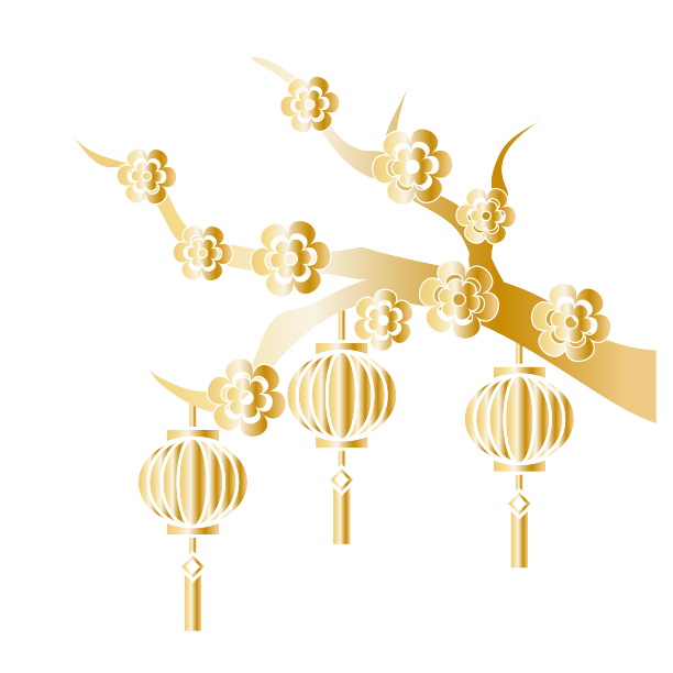 新年金色悬挂灯笼树枝图片下载