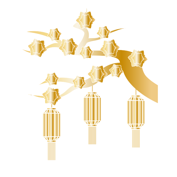 新年金色悬挂灯笼树枝图片下载