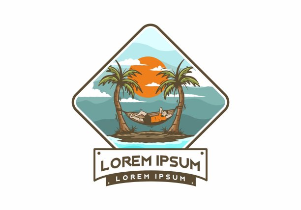 放松在吊床插图徽章图片下载