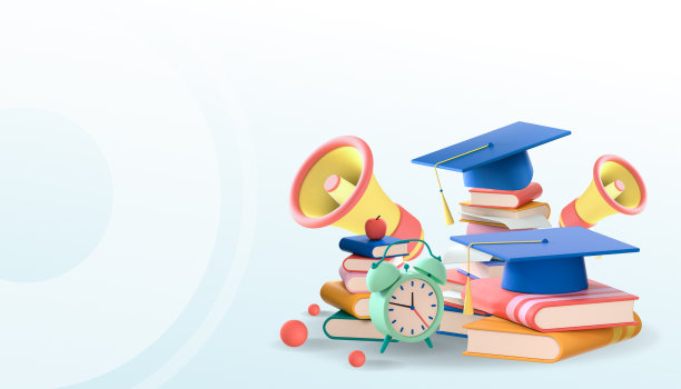 教育学习在线概念和业务概念为工作在蓝色背景。装饰由，书讲座，复制空间，数字3d渲染图片下载