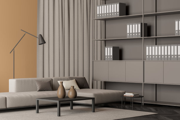 灰色米色客厅的一角，配有架子图片下载