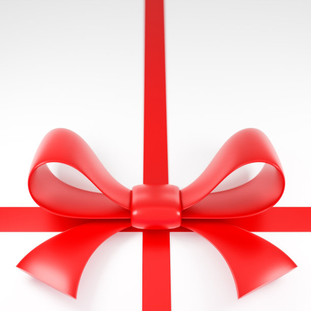 现实的红色丝带和蝴蝶结在白色的背景。，3d模型和插图。图片下载