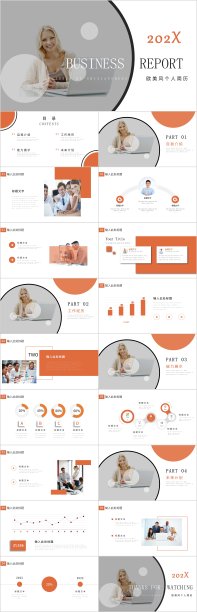 橘色欧美风个人简历PPT模板素材图片