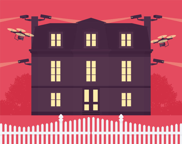 豪宅，富丽堂皇的大房子，配备摄像头，无人机图片下载