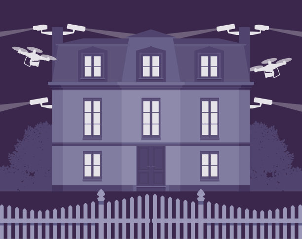 豪宅，富丽堂皇的大房子，配备摄像头，无人机图片下载