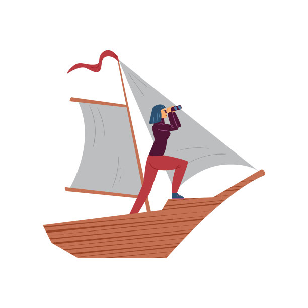 有远见的女商人在船上用双筒望远镜眺望远方图片下载