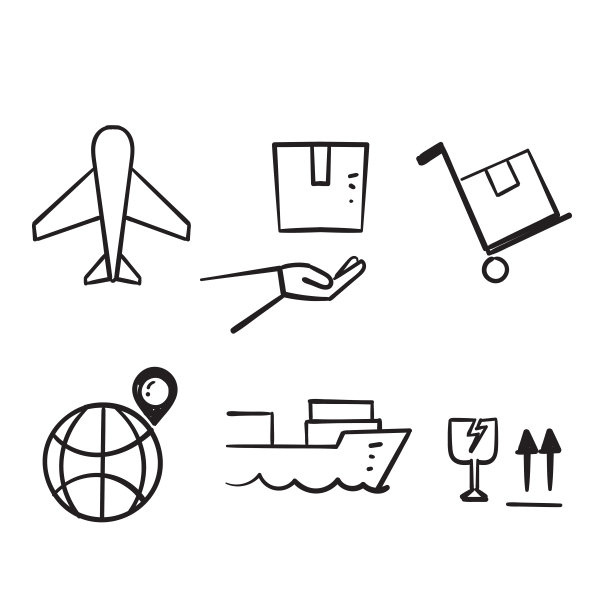 手绘涂鸦发货图标插画相关孤立图片下载